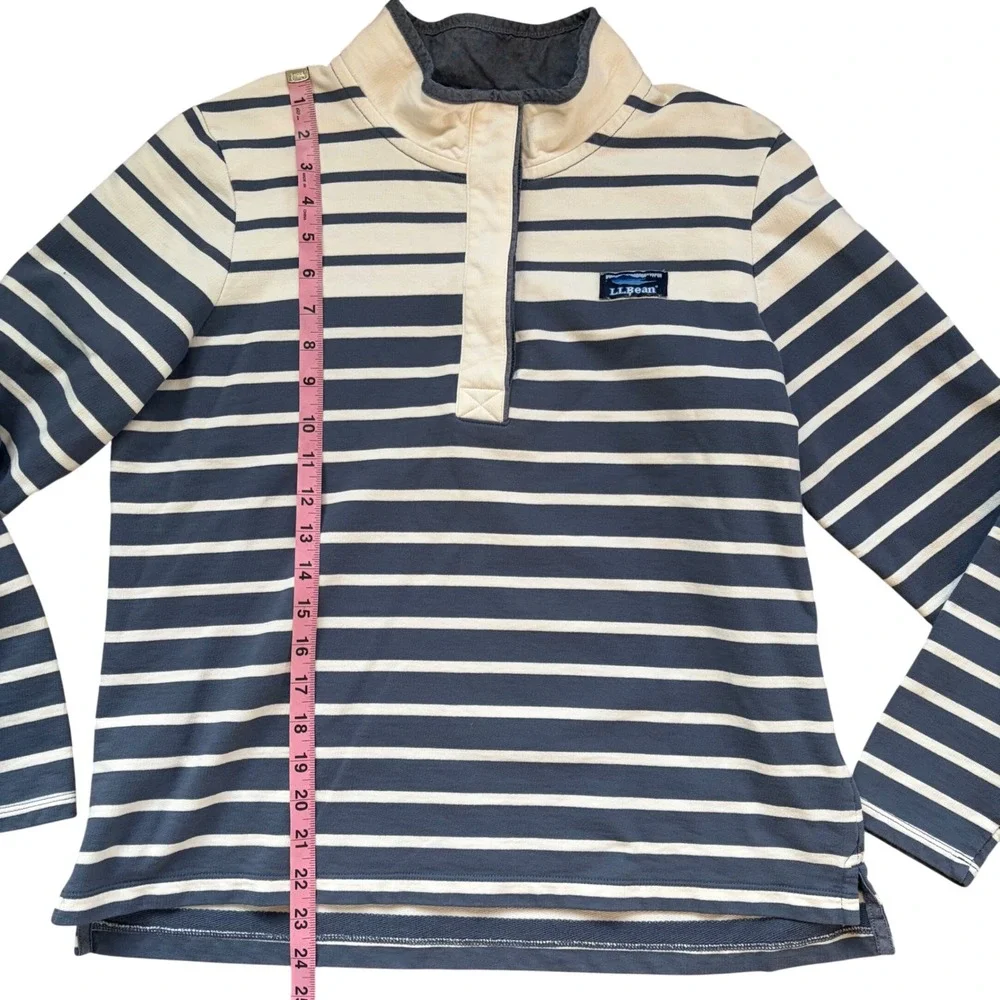 LL Bean Women's Blue White Striped Snap Sweatshirt Petite Medium Nautical Preppy - Picture 5 of 9